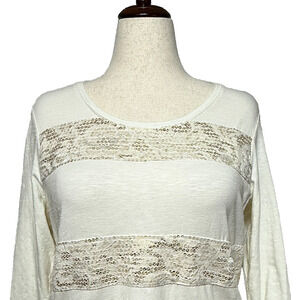 Chicos Zenergy Top Womens XL 3 Cream Jodie Sequin Lace Overlay Modal Blend NWT